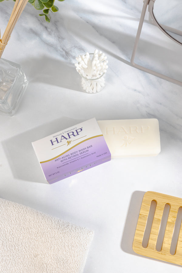 HARP Anti-Aging Body Wash Bar With Retinol Serum + Niacinamide, Vitamin E, Hyaluronic Acid. 100% Syndet Base. Soap/Lye-Free and Fragrance Free