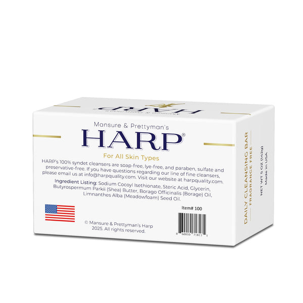 HARP® FRAGRANCE FREE Body Wash Bar – pH Balanced (5.0–6.0) Syndet Cleanser, No Lye, Non-Comedogenic, Gentle for Sensitive & Dry Skin, With Shea Butter & Borage Oil. 5oz Bars