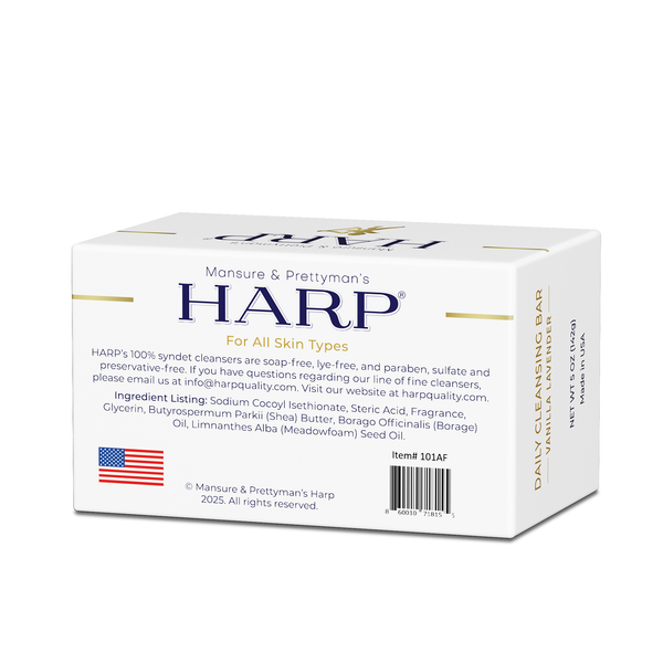 HARP pH-Balanced Body Wash Bar - Exceptionally Gentle For Dry or Sensitive Skin + Shea Butter-Borage oil- Meadowfoam | Non-Comedogenic | Soap-Free, Lye-Free. VANILLA LAVENDER FRAGRANCE. 5oz