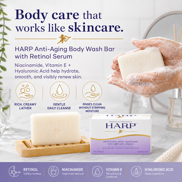 HARP® Anti-Aging Body Wash Bar with Retinol – pH Balanced Syndet Cleanser, FRAGRANCE FREE, Soap-Free & No Lye, Non-Comedogenic, With Niacinamide, Hyaluronic Acid & Vitamin E, 5 oz