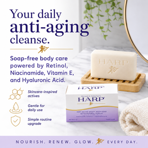 HARP® Anti-Aging Body Wash Bar with Retinol – pH Balanced Syndet Cleanser, FRAGRANCE FREE, Soap-Free & No Lye, Non-Comedogenic, With Niacinamide, Hyaluronic Acid & Vitamin E, 5 oz