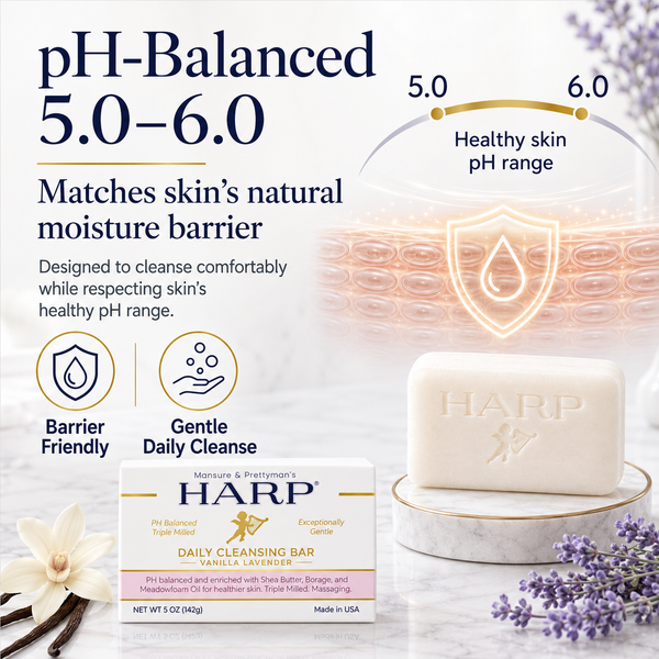 HARP® Vanilla Lavender Body Wash Bar – pH Balanced (5.0–6.0) Syndet Cleanser, Soap-Free & No Lye, Non-Comedogenic, Gentle for Sensitive & Dry Skin, With Shea Butter & Borage Oil. 5oz Bar.