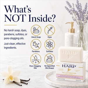 HARP® Vanilla Lavender Body Wash Bar – pH Balanced (5.0–6.0) Syndet Cleanser, Soap-Free & No Lye, Non-Comedogenic, Gentle for Sensitive & Dry Skin, With Shea Butter & Borage Oil. 5oz Bar.