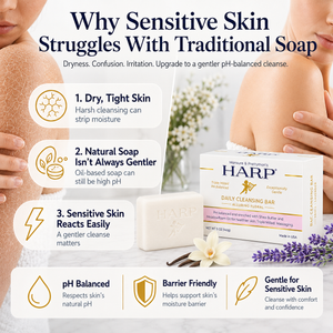 HARP® Vanilla Lavender Body Wash Bar – pH Balanced (5.0–6.0) Syndet Cleanser, Soap-Free & No Lye, Non-Comedogenic, Gentle for Sensitive & Dry Skin, With Shea Butter & Borage Oil. 5oz Bar.