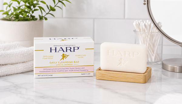 HARP® Vanilla Lavender Body Wash Bar – pH Balanced (5.0–6.0) Syndet Cleanser, Soap-Free & No Lye, Non-Comedogenic, Gentle for Sensitive & Dry Skin, With Shea Butter & Borage Oil. 5oz Bar.