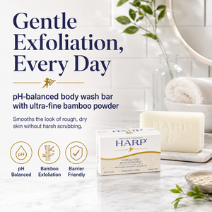 HARP® Exfoliating Body Wash Bar – pH Balanced Syndet Cleanser with Bamboo Powder, FRAGRANCE-FREE, Soap-Free & No Lye, Non-Comedogenic, Gentle Exfoliation for Smooth Skin, 5 oz