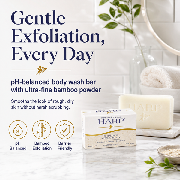 HARP® Exfoliating Body Wash Bar – pH Balanced Syndet Cleanser with Bamboo Powder, FRAGRANCE-FREE, Soap-Free & No Lye, Non-Comedogenic, Gentle Exfoliation for Smooth Skin, 5 oz