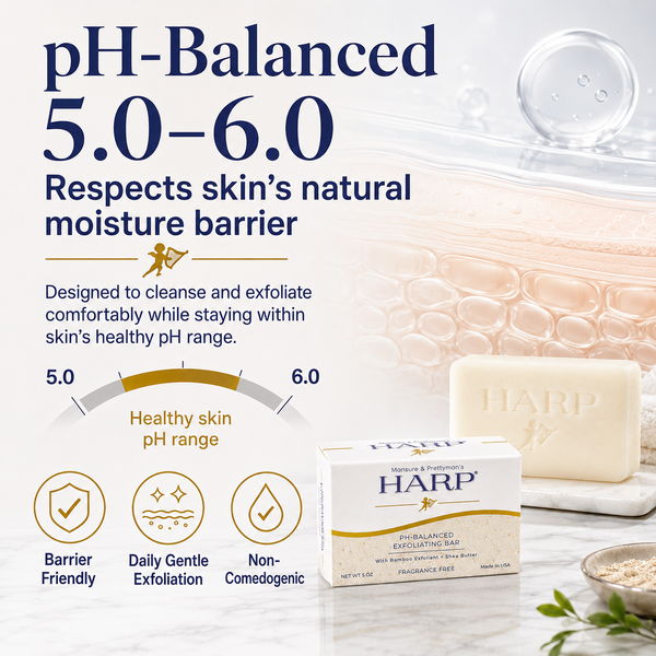 HARP® Exfoliating Body Wash Bar – pH Balanced Syndet Cleanser with Bamboo Powder, FRAGRANCE-FREE, Soap-Free & No Lye, Non-Comedogenic, Gentle Exfoliation for Smooth Skin, 5 oz