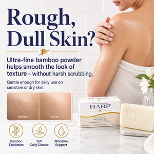 HARP® Exfoliating Body Wash Bar – pH Balanced Syndet Cleanser with Bamboo Powder, FRAGRANCE-FREE, Soap-Free & No Lye, Non-Comedogenic, Gentle Exfoliation for Smooth Skin, 5 oz