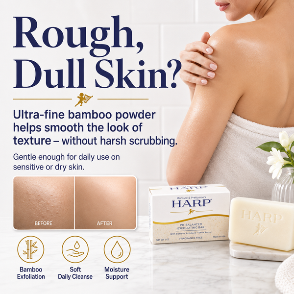 HARP® Exfoliating Body Wash Bar – pH Balanced Syndet Cleanser with Bamboo Powder, FRAGRANCE-FREE, Soap-Free & No Lye, Non-Comedogenic, Gentle Exfoliation for Smooth Skin, 5 oz
