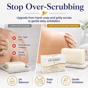 HARP® Exfoliating Body Wash Bar – pH Balanced Syndet Cleanser with Bamboo Powder, FRAGRANCE-FREE, Soap-Free & No Lye, Non-Comedogenic, Gentle Exfoliation for Smooth Skin, 5 oz
