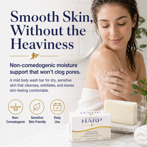 HARP® Exfoliating Body Wash Bar – pH Balanced Syndet Cleanser with Bamboo Powder, FRAGRANCE-FREE, Soap-Free & No Lye, Non-Comedogenic, Gentle Exfoliation for Smooth Skin, 5 oz