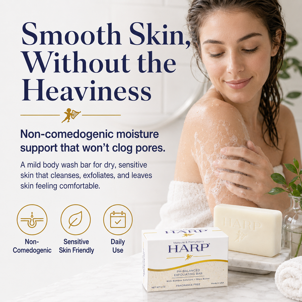 HARP® Exfoliating Body Wash Bar – pH Balanced Syndet Cleanser with Bamboo Powder, FRAGRANCE-FREE, Soap-Free & No Lye, Non-Comedogenic, Gentle Exfoliation for Smooth Skin, 5 oz