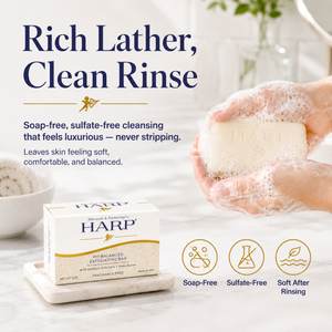 HARP® Exfoliating Body Wash Bar – pH Balanced Syndet Cleanser with Bamboo Powder, FRAGRANCE-FREE, Soap-Free & No Lye, Non-Comedogenic, Gentle Exfoliation for Smooth Skin, 5 oz