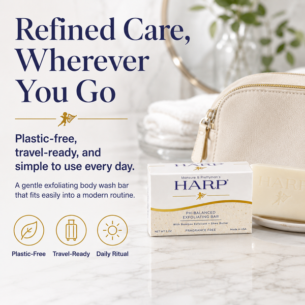 HARP® Exfoliating Body Wash Bar – pH Balanced Syndet Cleanser with Bamboo Powder, FRAGRANCE-FREE, Soap-Free & No Lye, Non-Comedogenic, Gentle Exfoliation for Smooth Skin, 5 oz