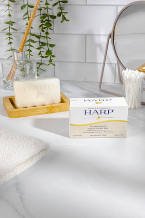 HARP pH-Balanced (5.0-6.0) Exfoliating Body Wash Bar - Fragrance Free. Ground Bamboo Exfoliation the perfect consistency. Soap/Lye/Preservative/Dye/Masking agent-Free