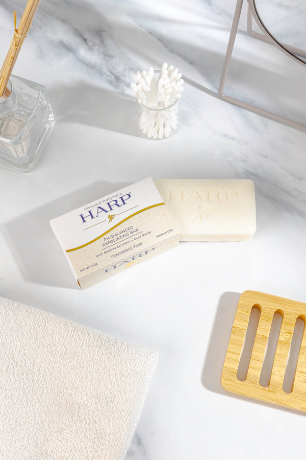 HARP pH-Balanced (5.0-6.0) Exfoliating Body Wash Bar - Fragrance Free. Ground Bamboo Exfoliation the perfect consistency. Soap/Lye/Preservative/Dye/Masking agent-Free