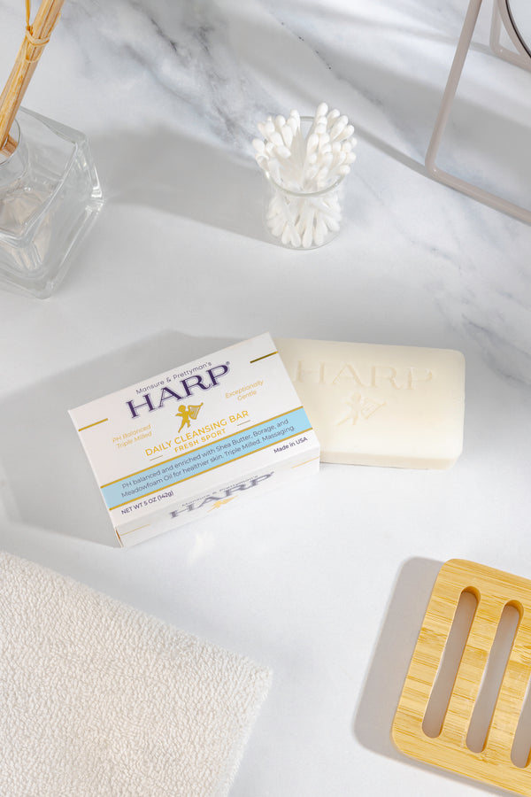HARP pH-Balanced Body Wash Bar - Exceptionally Gentle For Dry or Sensitive Skin + Shea Butter-Borage oil- Meadowfoam | Non-Comedogenic | Soap-Free, Lye-Free. FRESH SPORT FRAGRANCE. 5oz