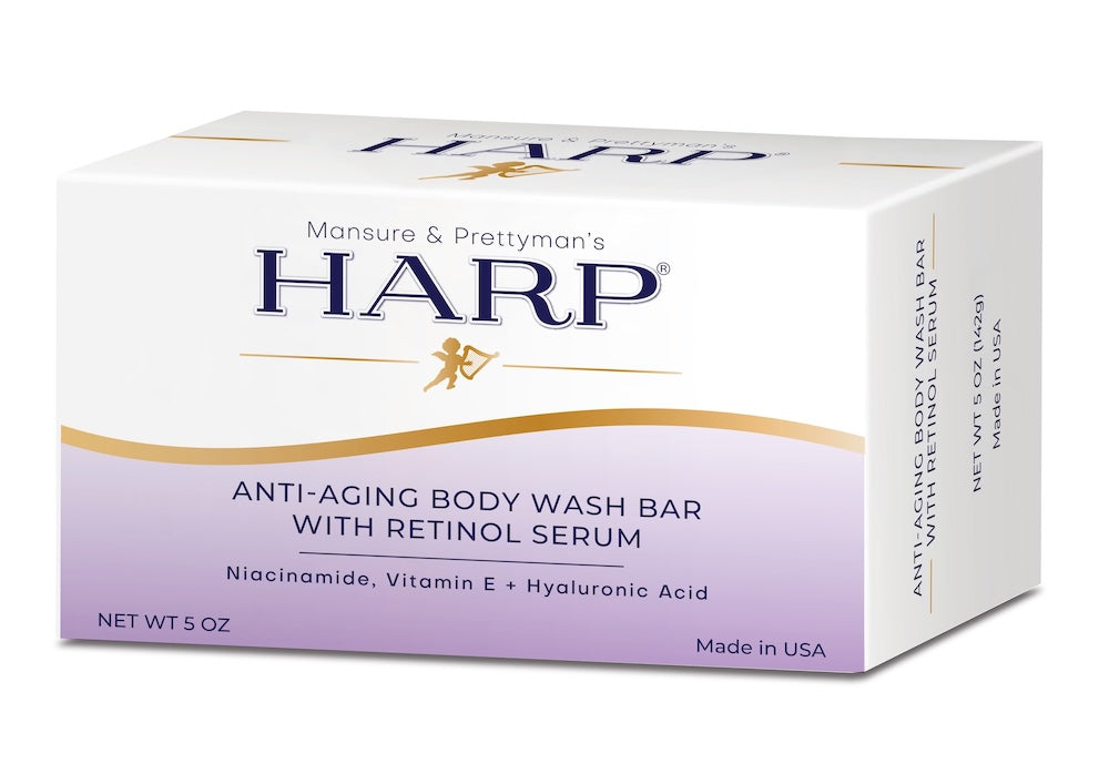 HARP Anti-Aging Body Wash Bar With Retinol Serum + Niacinamide, Vitamin E, Hyaluronic Acid. 100% Syndet Base. Soap/Lye-Free and Fragrance Free