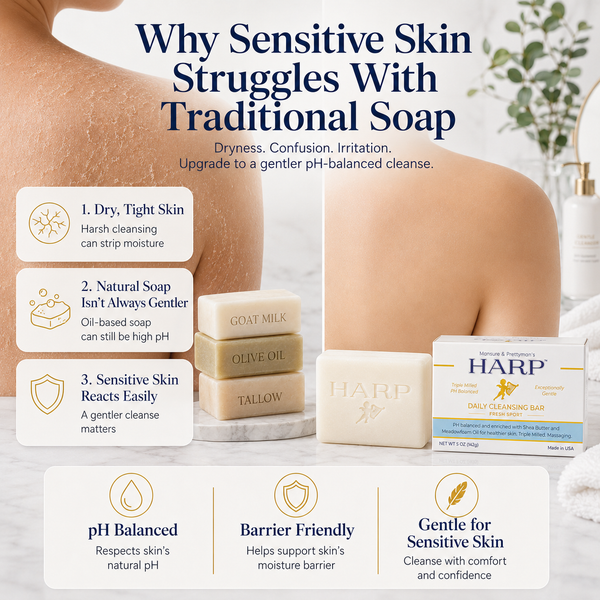 HARP® Fresh Sport Body Wash Bar – pH Balanced (5.0–6.0) Syndet Cleanser, Soap-Free & No Lye, Non-Comedogenic, Gentle for Sensitive & Dry Skin, With Shea Butter & Borage Oil