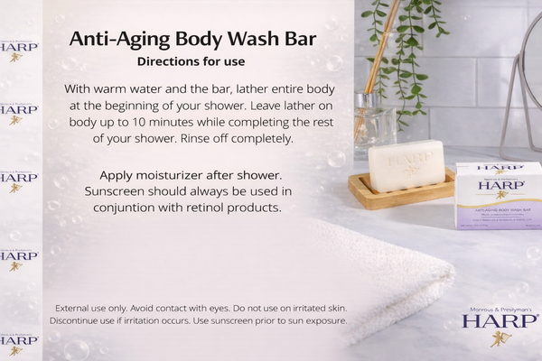 HARP® Anti-Aging Body Wash Bar with Retinol – pH Balanced Syndet Cleanser, FRAGRANCE FREE, Soap-Free & No Lye, Non-Comedogenic, With Niacinamide, Hyaluronic Acid & Vitamin E, 5 oz