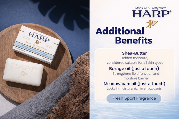 HARP® Fresh Sport Body Wash Bar – pH Balanced (5.0–6.0) Syndet Cleanser, Soap-Free & No Lye, Non-Comedogenic, Gentle for Sensitive & Dry Skin, With Shea Butter & Borage Oil