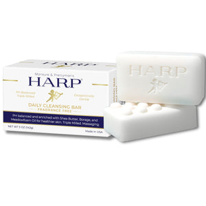 HARP® FRAGRANCE FREE Body Wash Bar – pH Balanced (5.0–6.0) Syndet Cleanser, No Lye, Non-Comedogenic, Gentle for Sensitive & Dry Skin, With Shea Butter & Borage Oil. 5oz Bars