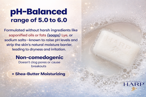 HARP® FRAGRANCE FREE Body Wash Bar – pH Balanced (5.0–6.0) Syndet Cleanser, No Lye, Non-Comedogenic, Gentle for Sensitive & Dry Skin, With Shea Butter & Borage Oil. 5oz Bars