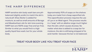 HARP pH-Balanced Body Wash Bar - Extra Gentle For Dry or Sensitive Skin + Shea Butter-Borage oil- Meadowfoam | Non-Comedogenic | Soap-Free, Lye-Free. FRAGRANCE FREE (No Masking agents added)