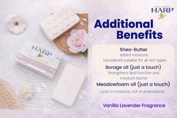 HARP® Vanilla Lavender Body Wash Bar – pH Balanced (5.0–6.0) Syndet Cleanser, Soap-Free & No Lye, Non-Comedogenic, Gentle for Sensitive & Dry Skin, With Shea Butter & Borage Oil. 5oz Bar.